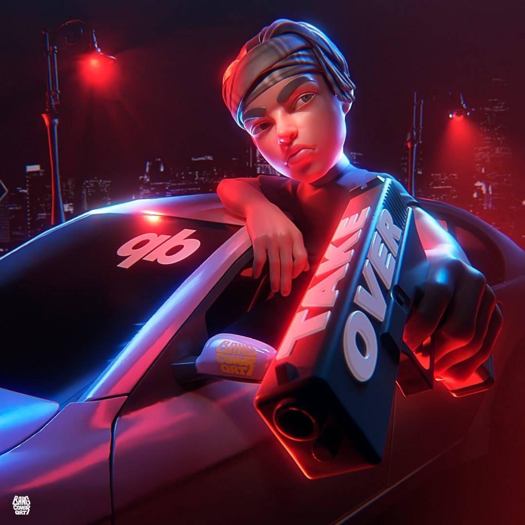 3D album cover art with a custom modelled character — example 2