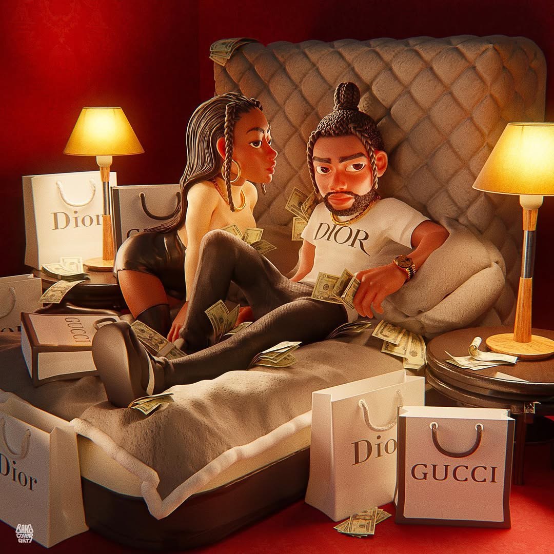 3D album cover art with a custom modelled character — example 3