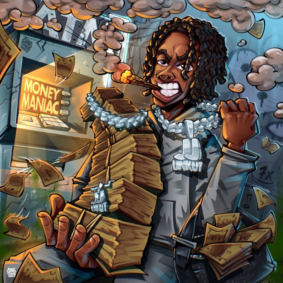 Cartoon style album cover art for a music artist &mdash; example 6
