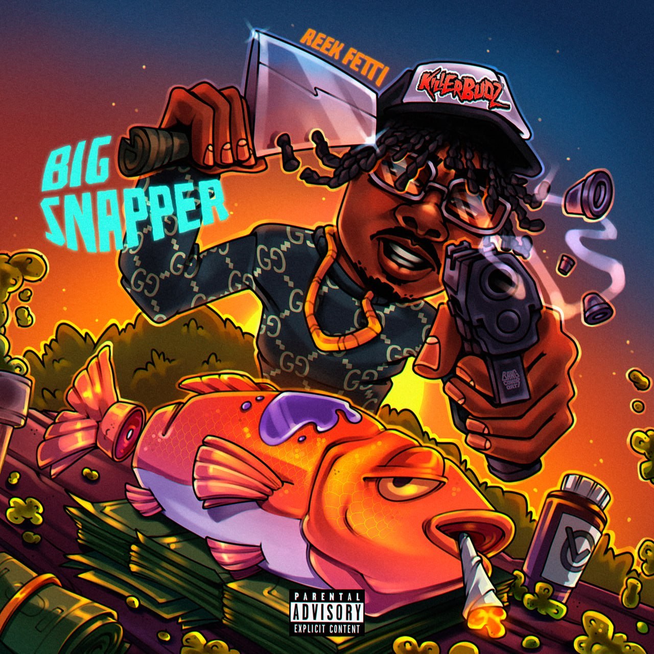Cartoon style album cover art for a music artist &mdash; example 7